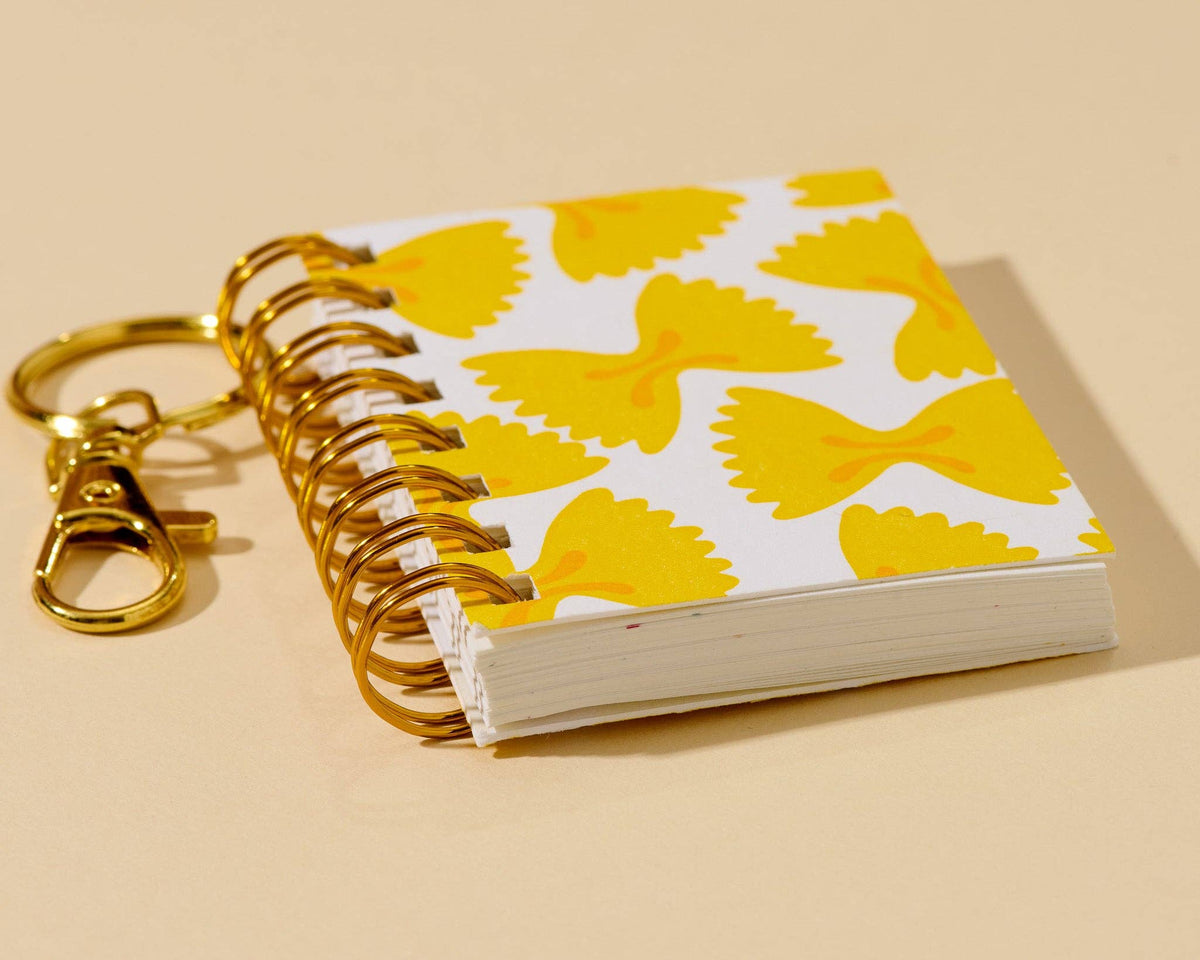 Letterpress Mini Notebook Bag Charm—Farfalle (Bowtie Pasta)