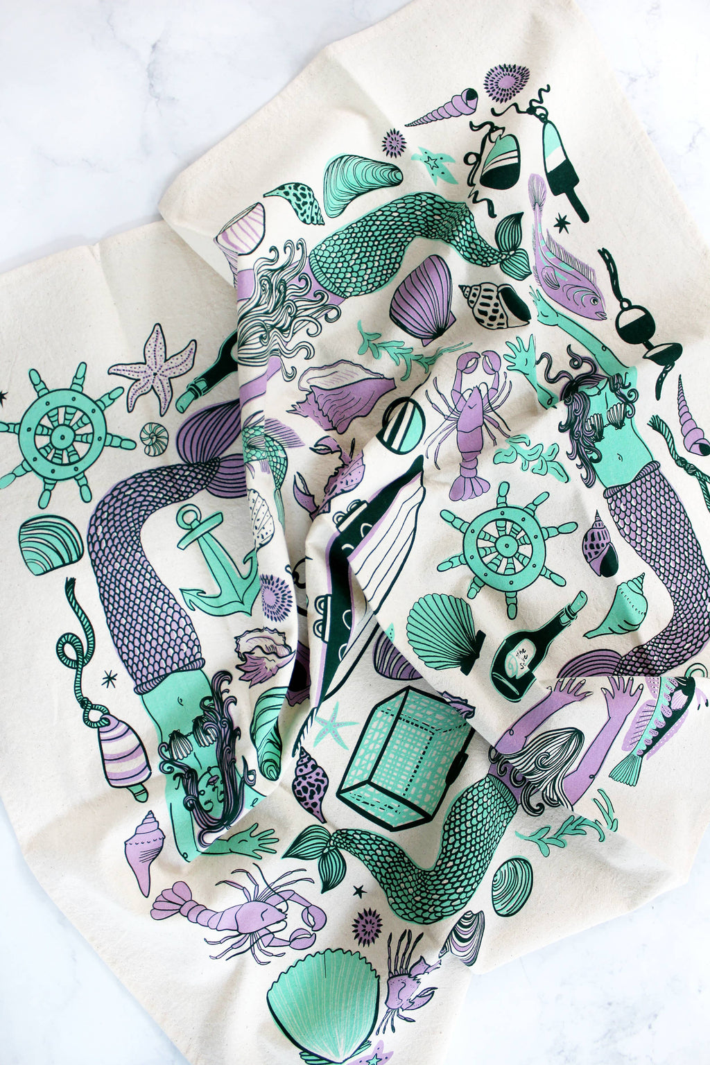 Mermaid Fantasy Screen Printed Tea Towel