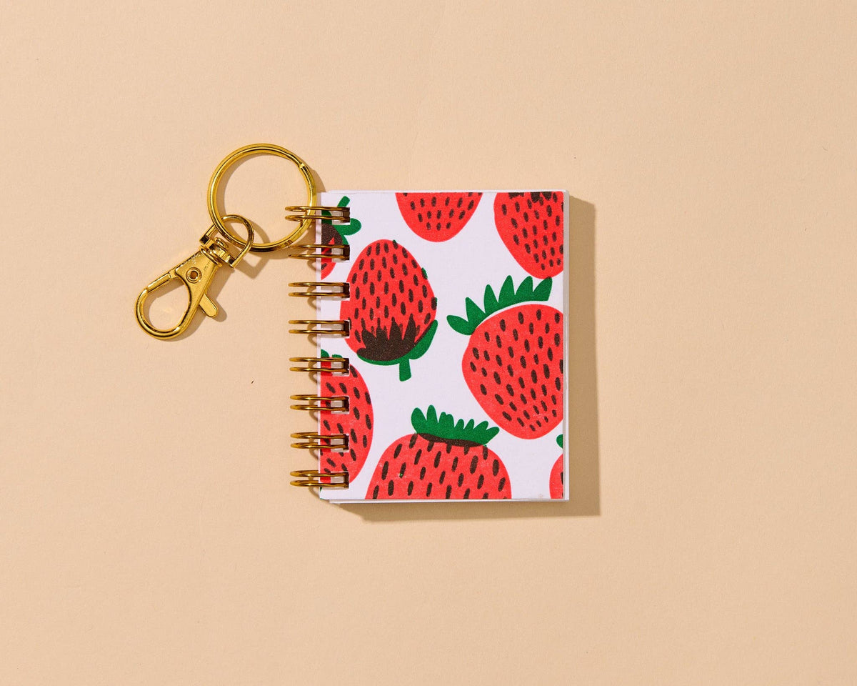 Letterpress Mini Notebook Bag Charm—Strawberry Pattern