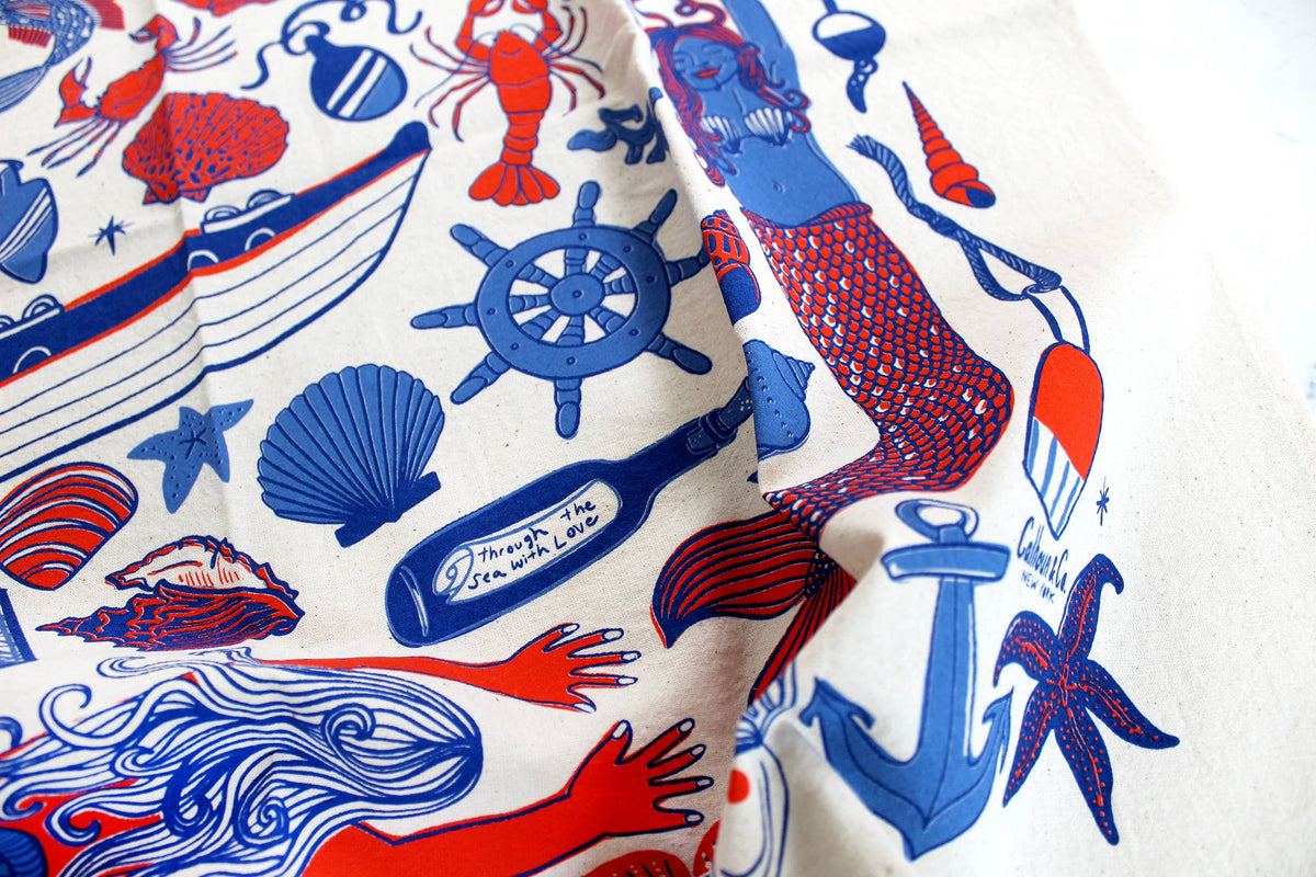 Mermaid Fantasy Screen Printed Tea Towel