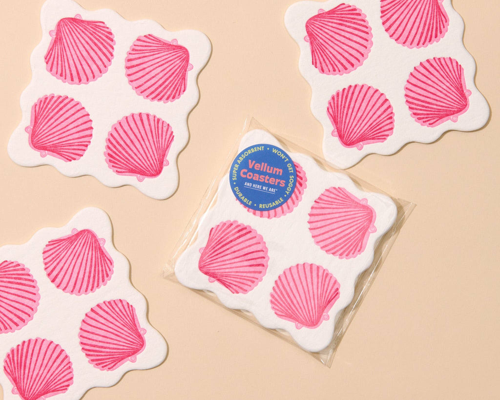 Letterpress Reusable Vellum Coasters—Scalloped Modern Shells