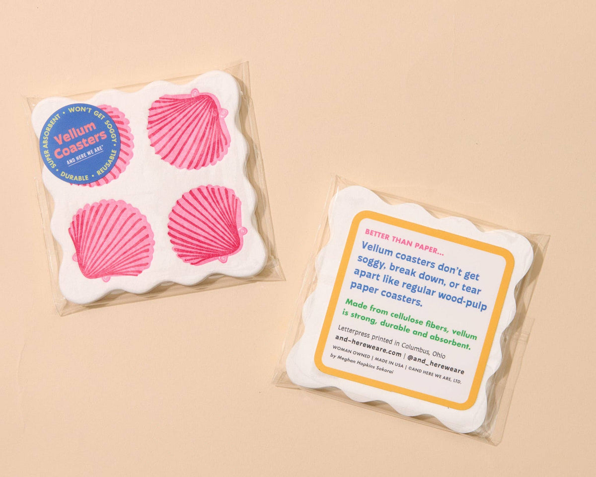 Letterpress Reusable Vellum Coasters—Scalloped Modern Shells
