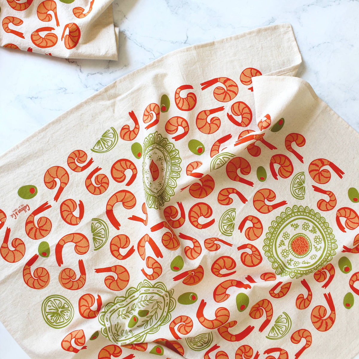 Shrimp Cocktail Screen Print Tea Towel