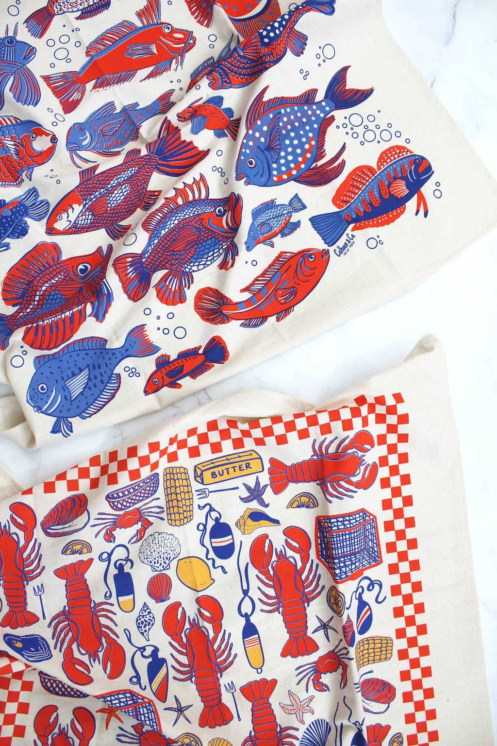 Go Fish Screen Printed Tea Towel