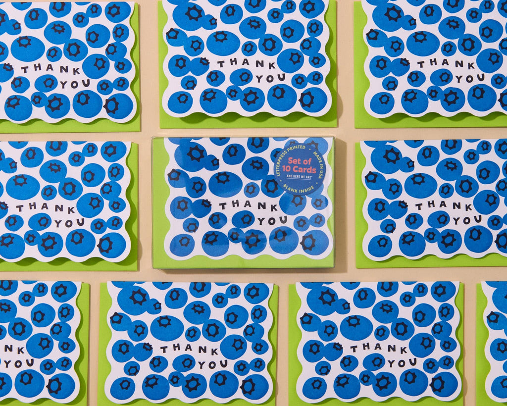 Boxed Set (10) Letterpress Thank You Notecards—Blueberry