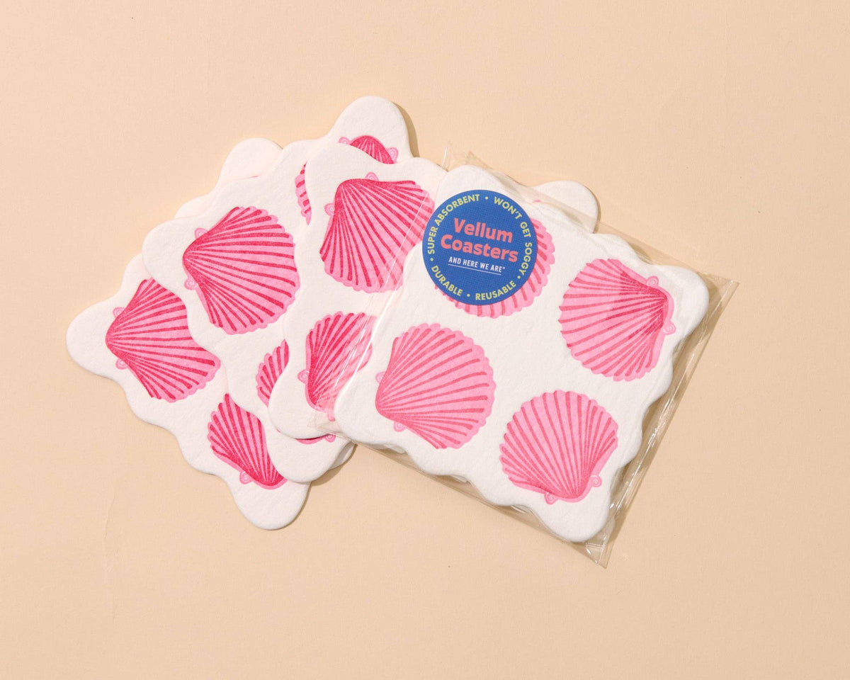 Letterpress Reusable Vellum Coasters—Scalloped Modern Shells